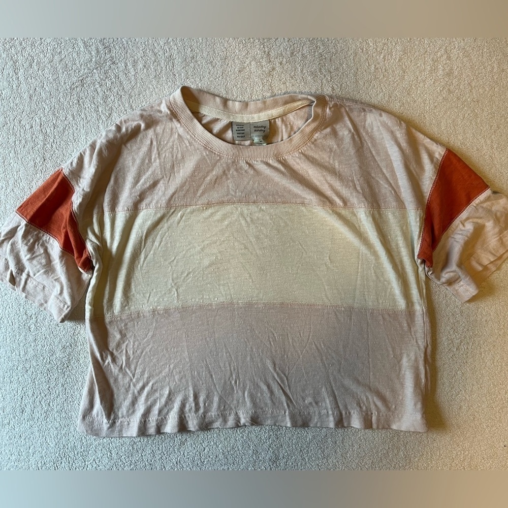 Anthropologie Tri-Color Short Sleeve Crop Top, womens Sz XS. pink, earthy colors